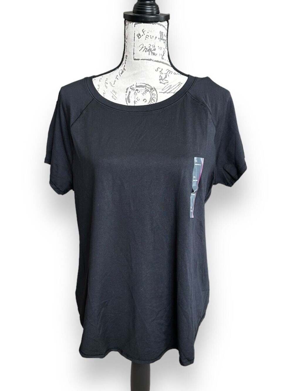 New All in Motion Women's Short Sleeve Back Seam High Low Black T-shirt XXL